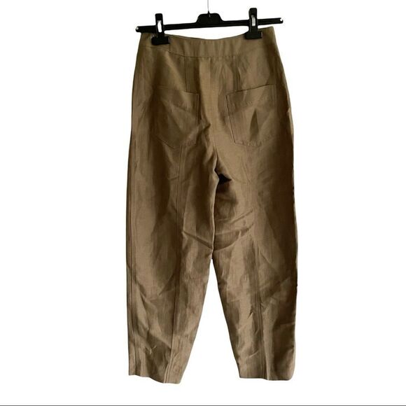 Massimo DUTTI High Rise Linen Blend Cropped Ankle Pants Taupe 2 - Picture 3 of 6